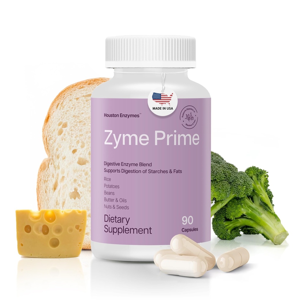 Houston Ensüümid - Zyme Prime - 90 kapslit - Seedeensüümid Naised ja mehed Ensüüm, Seedimine Süsivesikute, Rasva ja Valgu Lagunemine, Aitab Tolerantsid, Bloating & Gas, Seedetrakti Tervis