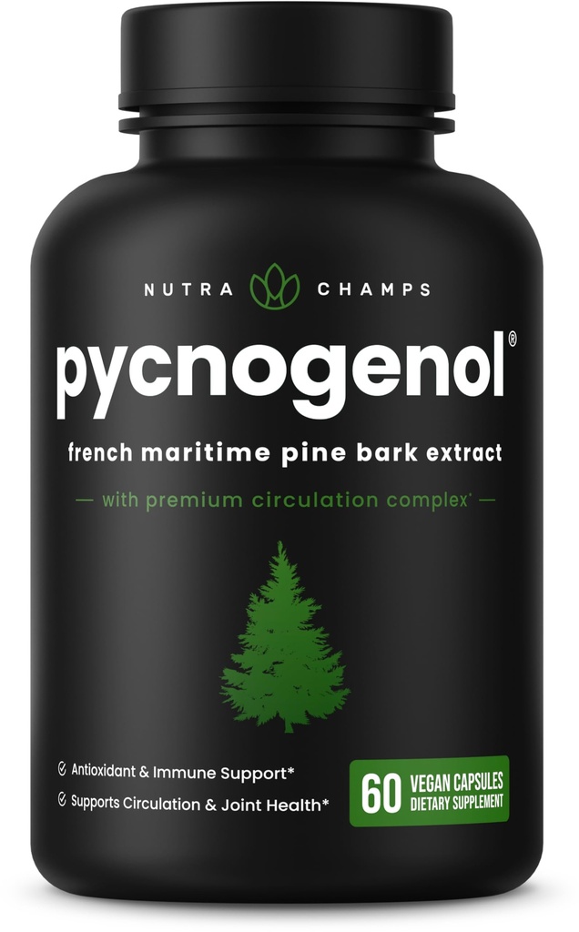 NutraChamps Pycnogenol Prantsuse meremännikoore ekstrakt, Premium Circulation Complex, Verevool, lämmastikoksiidi tootmine, Superior Absorption, Tulemused Black Pepper Extract, 60 kapslit
