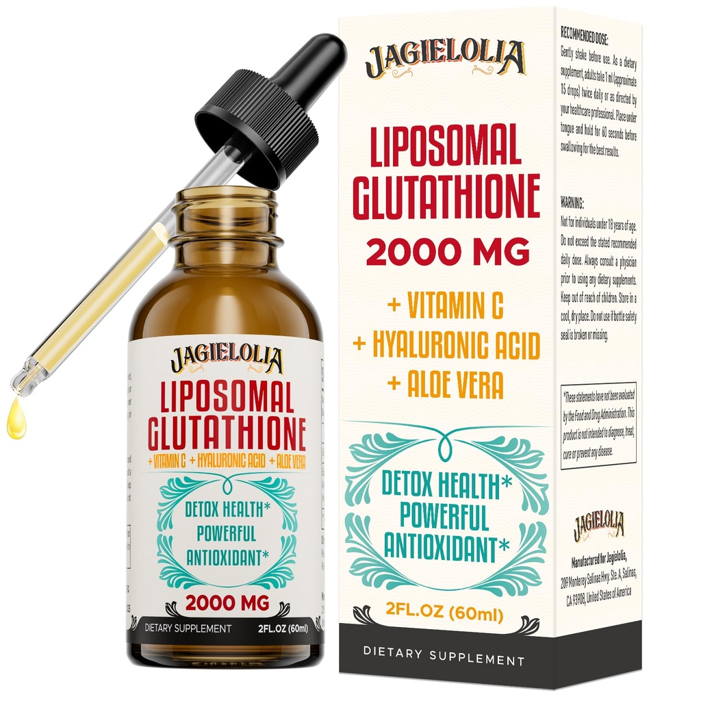 Liposomal Glutatioon Vedelik 2000MG – Antioksüdant Detox Supplement for Women & Men, Vananemine Kaitse, Maksafunktsiooni & Energy koos hüaluroonhape + Aloe Vera + Vitamiin C, Natural & Vegan, 2 FL.OZ