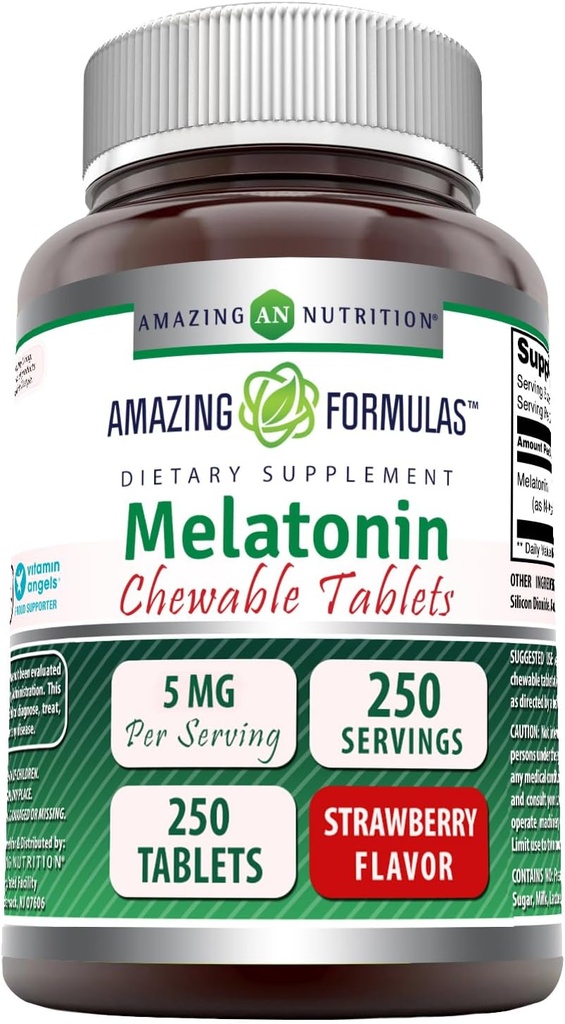 Hämmastav valem Melatoniini närimistable Supplement | 5 Mg per Serving | 250 tabletti | Mitte-GMO | Gluteenivaba | Valmistatud USAs (Maasikas Maitse)