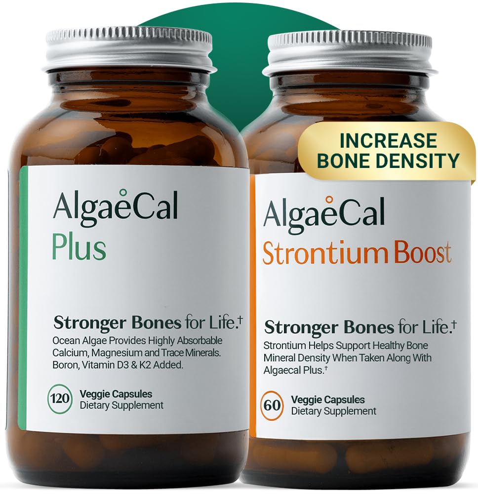 ALGAECAL Bone Builder Pack - Taimne Kaltsiumilisand & Strontsium - Orgaaniline Kaltsium 750mg D3-vitamiini 1600 RÜ, K2-vitamiini, magneesiumi, 16 toitainet luude tervise ja tiheduse jaoks (1-kuuline pakkumine)