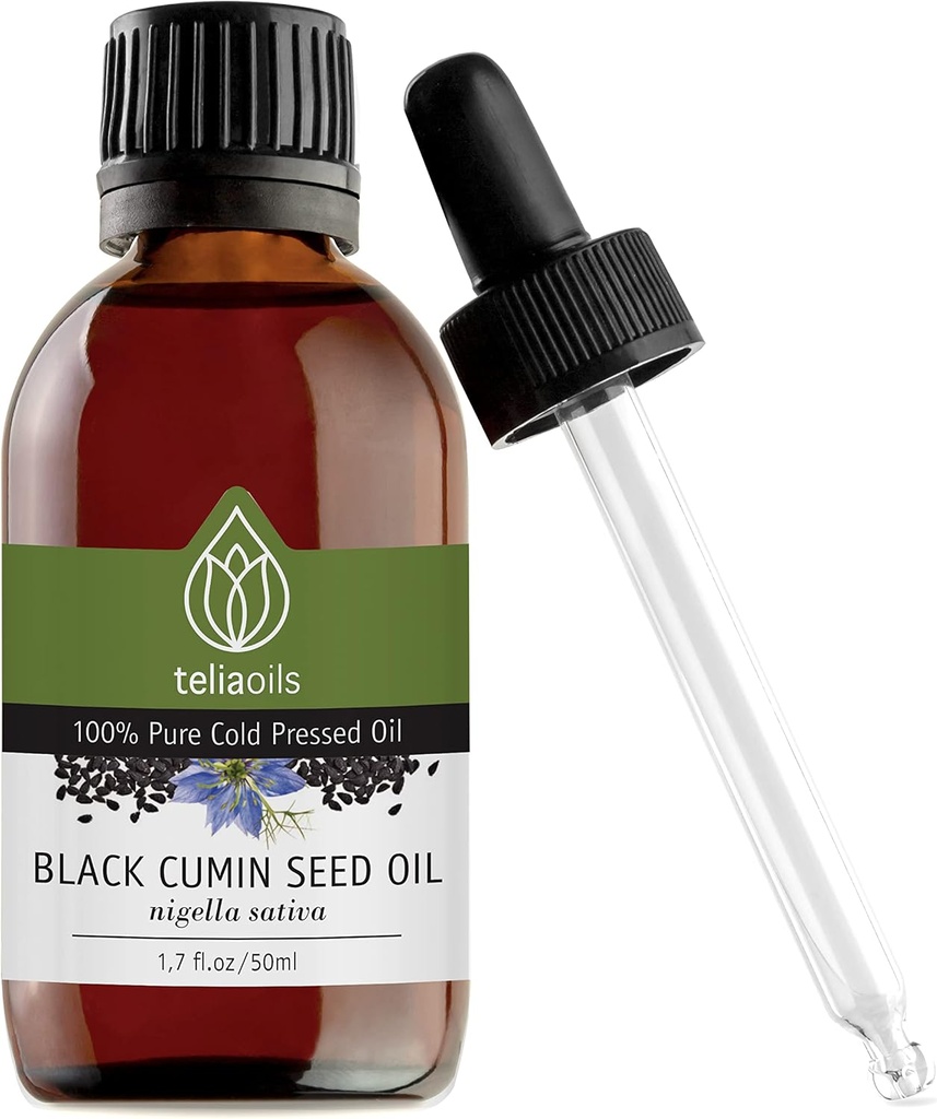 Teliaoils Black Seed Cumin Oil, 100% puhas, looduslik, külmpressitud, rikas Omega-3 ja Omega-6 rasvhapped ja Polüfenoolid Premium Hinne, Naha, küüned ja juuksed, suurepärane antioksüdant