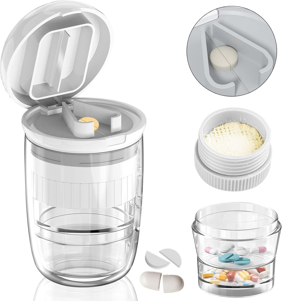 Valge-1 Pill Splitter ja lõikamine, Purustab Tabletid, Vitamiinid, Roostevabast terasest Blade, Eemaldatav Joogikarp