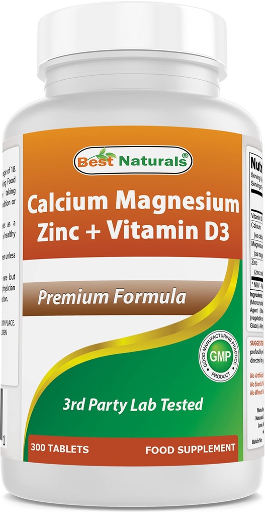 Parim looduslik kaltsium Magneesium tsink vitamiiniga D3, 300 tabletti - kaltsium 1000 mg, magneesium 400 mg, tsink 25 mg ja D3 600 RÜ serveerimise kohta (3 tabletti)