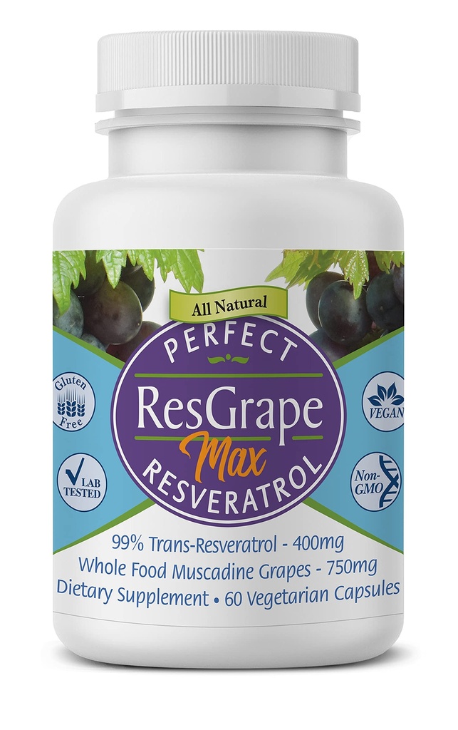 Täiuslikud toidulisandid - Perfect ResGrape Resveratrol MAX - 60 kapslit - Trans-Resveratrol ja orgaanilised muscadine viinamarjad - edendab vananemisvastast