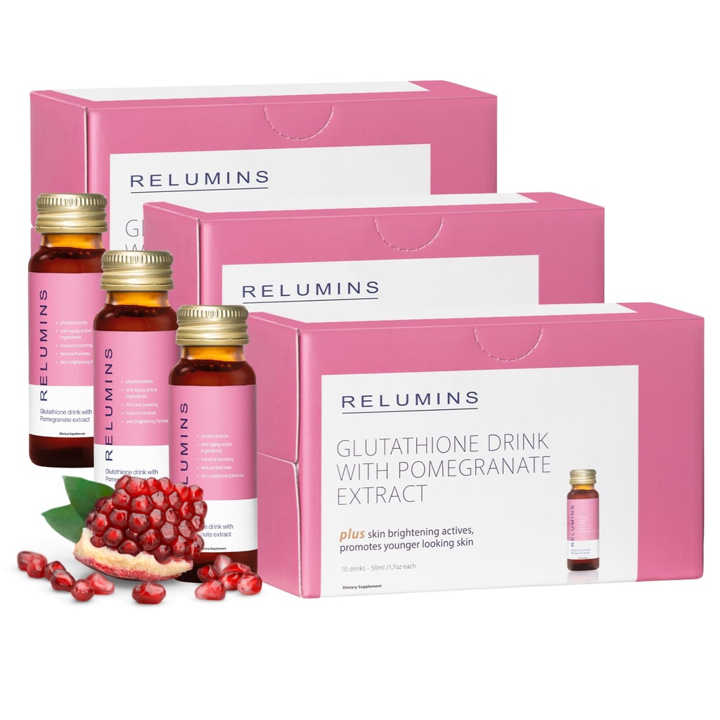 Relumiinid Glutatiooni hüdratatsiooni kaadrid - Suvejärgne naha taastamine ja külma ilma hüdreerimine - kollageeni stimuleerimine ja valmistatud USA-s - granaatõuna maitse - 30 pudelit x 50 ml