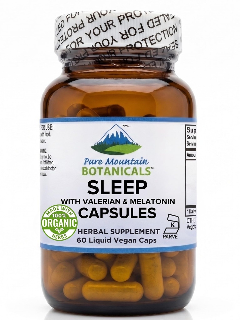 Natural Sleep orgaaniline Palderjan, Kummel, Passion Flower, Pealuu, Melatoniin, Hops & More - 60 Vegan Kapslit