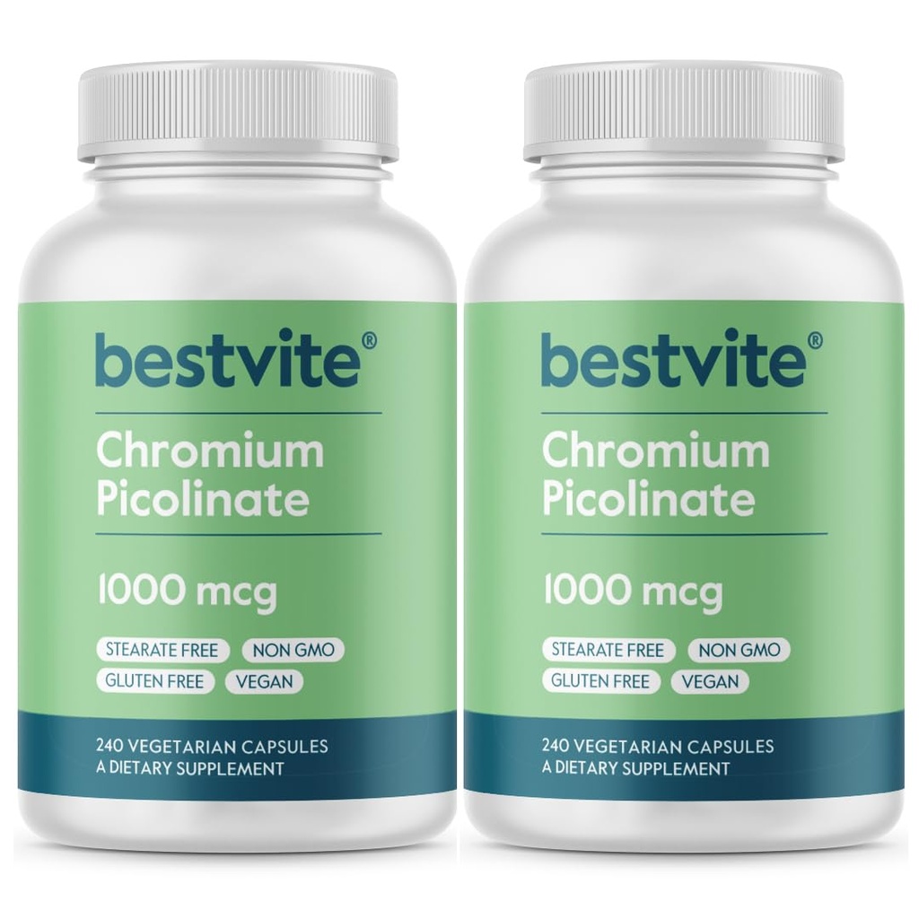 BESTVITE Kroompikolinaat 1000 mcg (480 taimekapslit) (240 x 2) - Stearaadid puuduvad - dikaltsiumfosfaat puudub - vegan - gluteenivaba - mitte-GMO