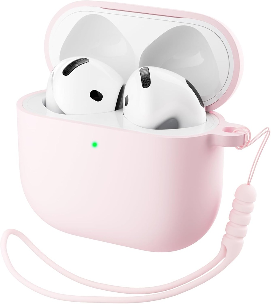 ORNARTO AirPods 4 juhul, Pehme silikoon täielik kaitsekate LED nähtav, ühilduv AirPods 4. põlvkond 2024 - Kriit Pink