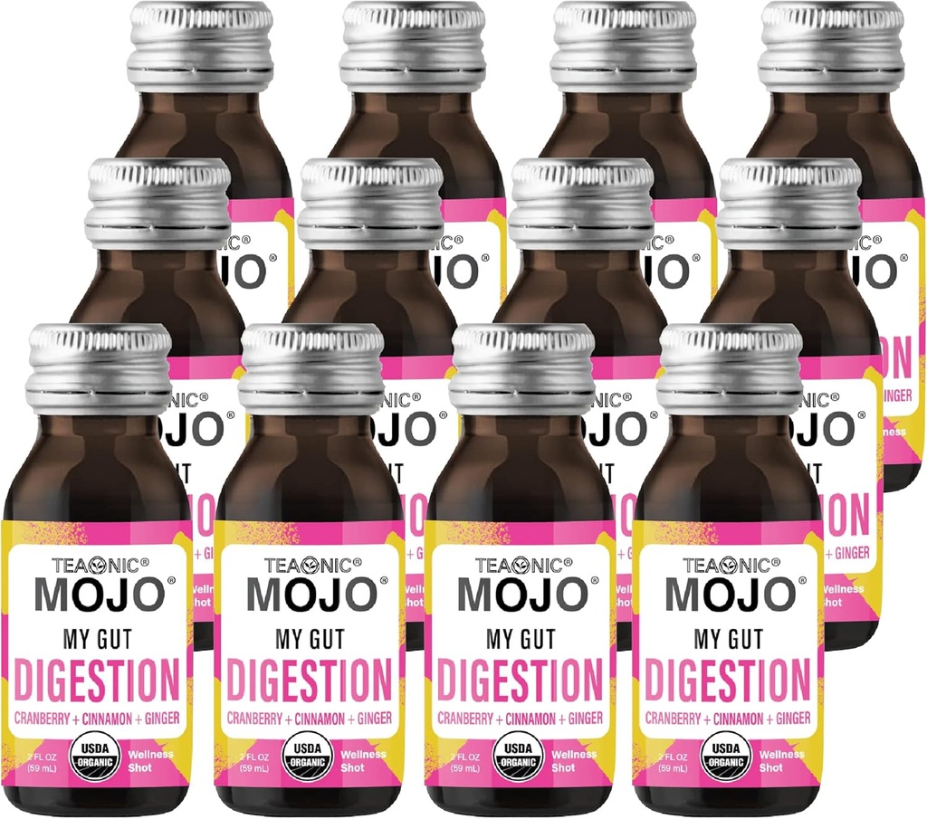 TEAONIC My Gut Mojo: Digest, Detox joogid paremaks seedimiseks, koos jõhvika, ingveri, kaneeli, USDA-sertifitseeritud, suhkruvaba, kofeiinivabad joogid, 12 pudelit, iga kaalumine 2 Fl Oz