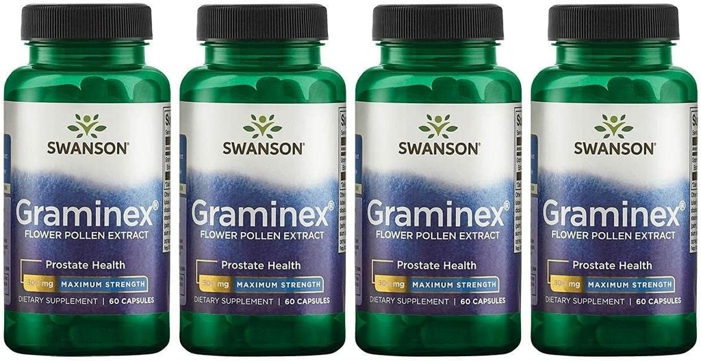 Swanson maksimaalne tugevus Graminex Lille õietolmu ekstrakt - toetab eesnäärme tervist, kuseteede funktsiooni ja neerude tervist - meeste tervise täiendus - (60 kapslit, 500 mg iga) (4 pakendit)