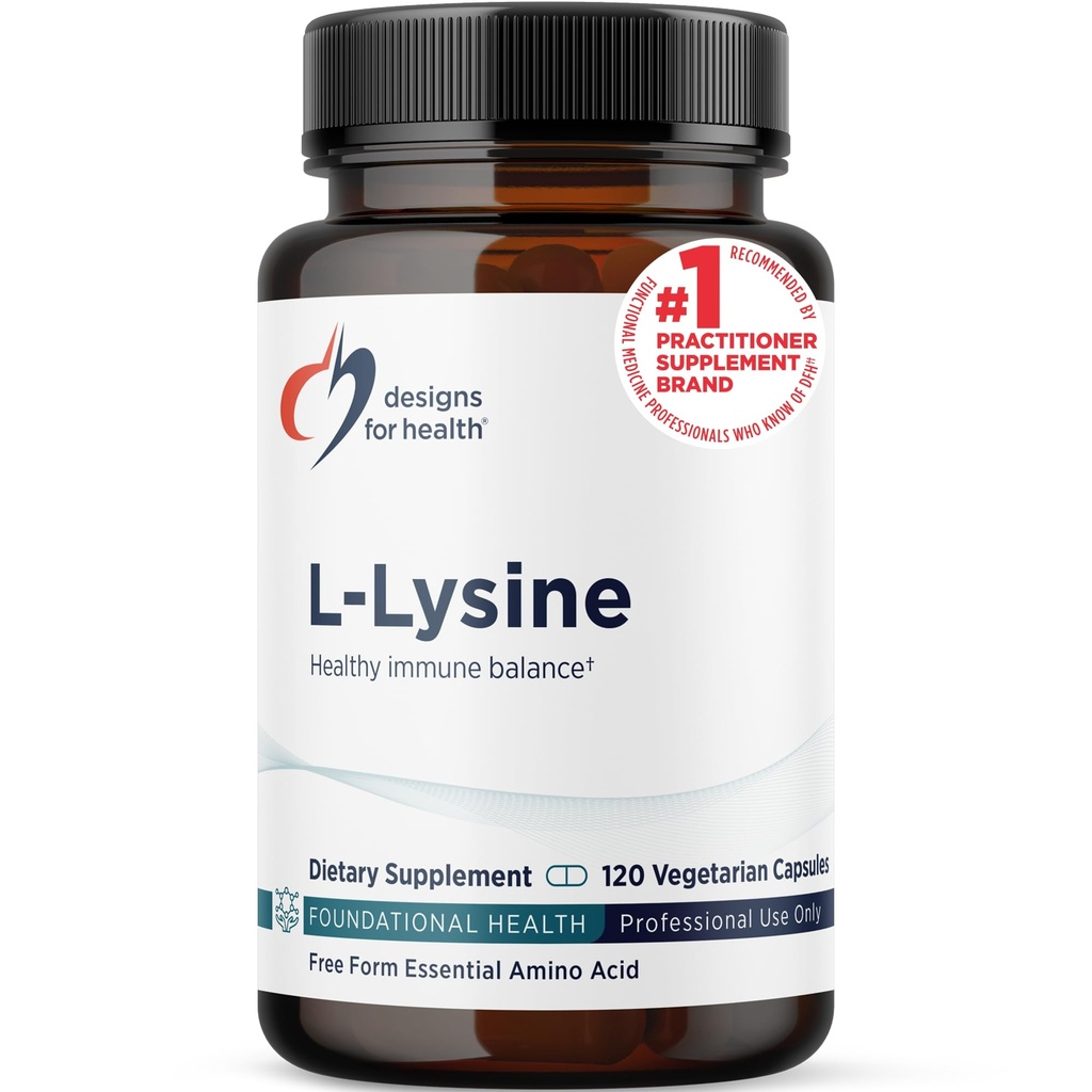 Disainid Health L-Lysine HCL Pills 1500mg - Aminohape Lüsiin vesinikkloriid Toitumine täiendus täiskasvanutele - Immuunsus + Luude tervise toetamine - Vegan + Non-GMO (120 kapslit)