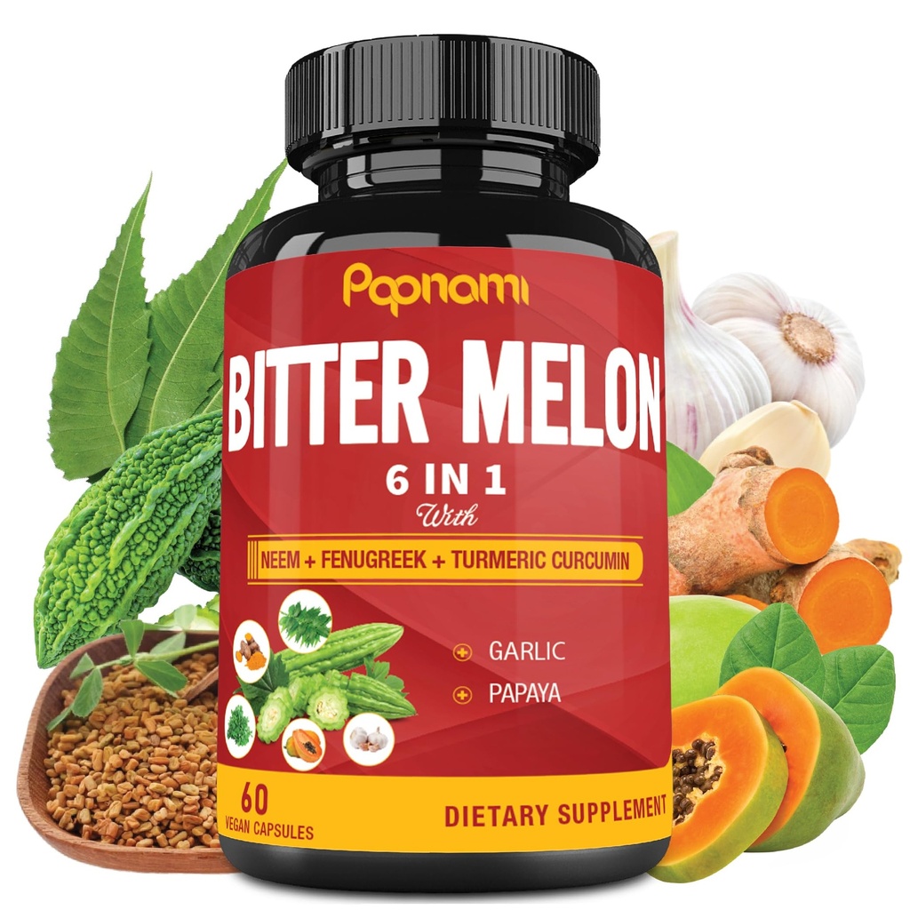Orgaaniline Bitter Melon Extract Kapslid - 60 Pills 2 kuu - Kombineeritud Neem, lambalääts, kurkumiin, küüslauk & Papaya