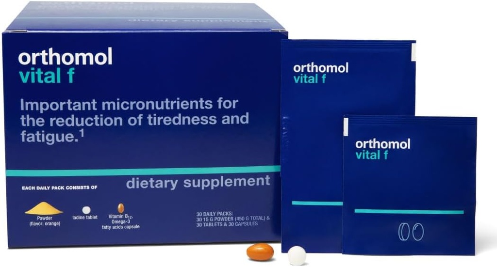 Orthomol Vital F Pulber & Tablet Packet, naiste multivitamiinid, 30-päevane varu, vitamiinid A, B, C, D, E, K, Kaltsium, jood, Omega-3...