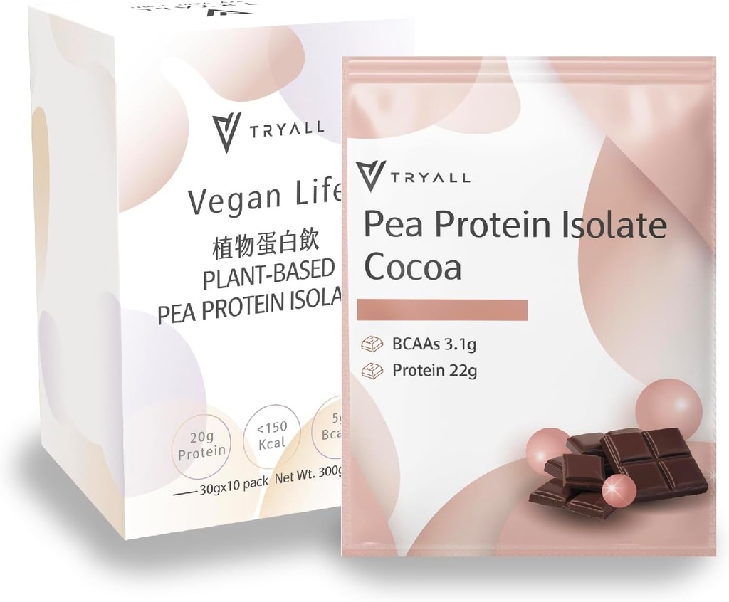 TRYALL taimepõhine hernevalgu isolaat (22 g valku) Reisikotid (kakaopiim, 10 pakki)