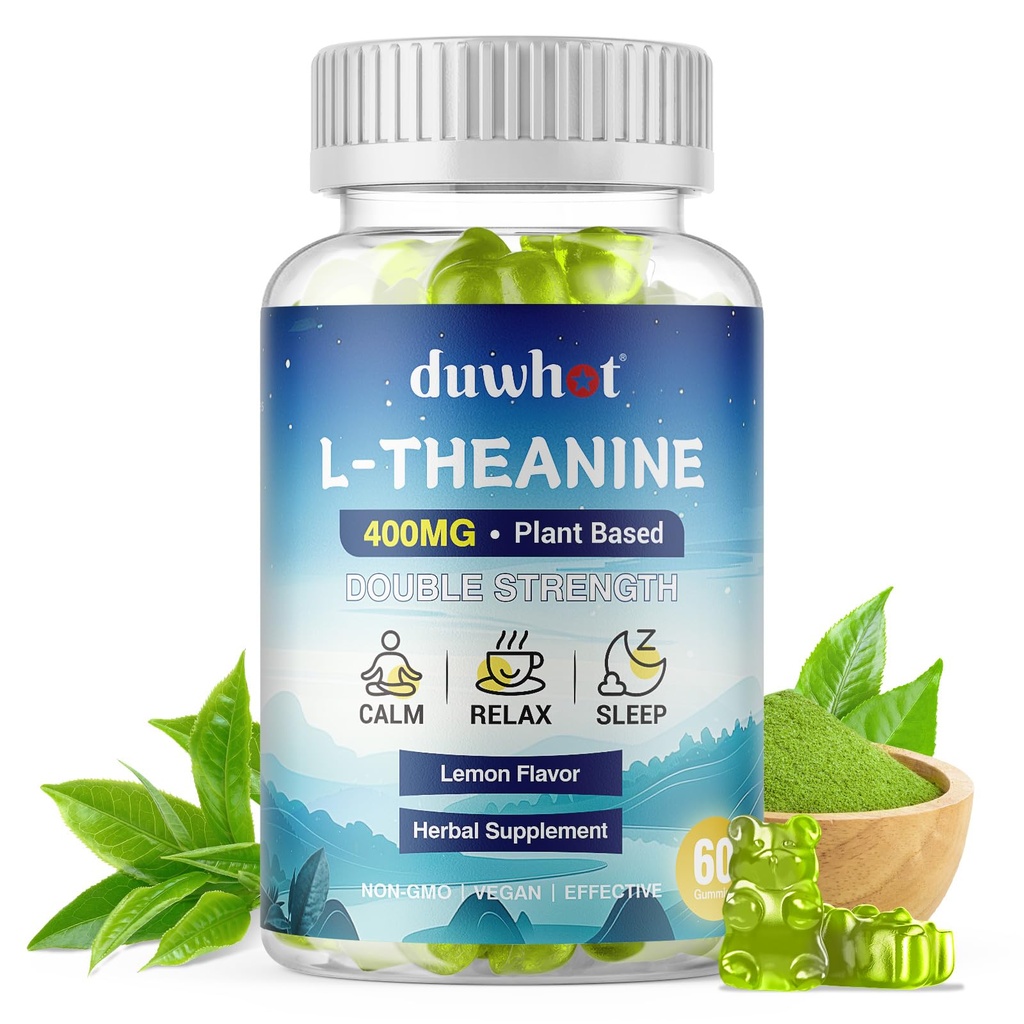 L-Theanine Gummies 400mg, närimistable Theanine Supplement täiskasvanutele ja lastele 4+, Natural Stress Relief, zzZ & Focus Supplement, Vegan, Madal suhkur, Non-Drowsy, Sidrun Maitse, 60 närimistabletid