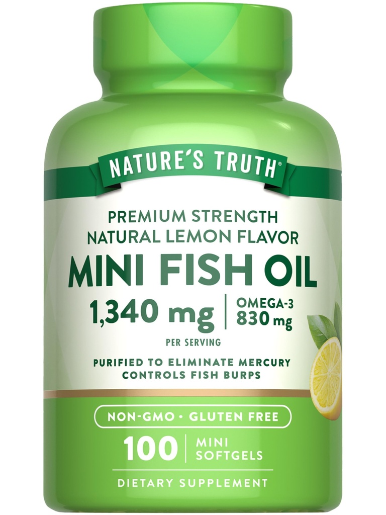 Nature's Truth Mini Fish Oil Omega 3 | 1340 mg | 100 Softgels | Burpless Sidrun Flavor | Non-GMO & Gluten Free Supplement
