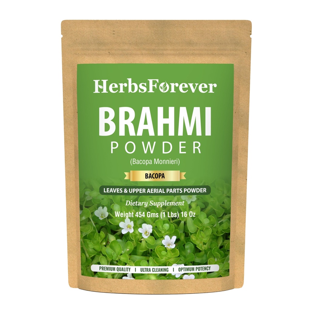 HerbsForever Brahmi Powder I 100% puhas Bacopa Monnieri I looduslik taimsete toidulisand - Mitte-GMO, Vegan, Gluteenivaba I toetab heaolu - Premium kvaliteet 454 GMS