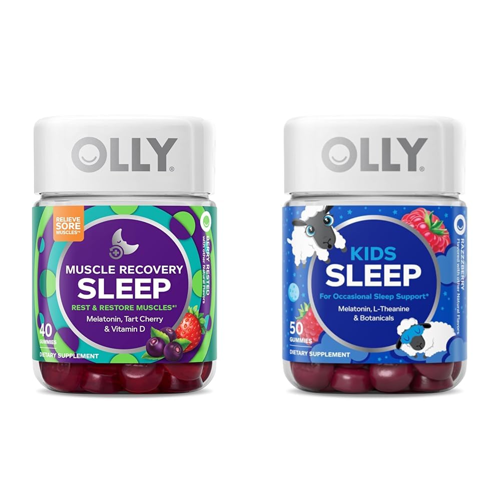 OLLY Lihaste taastumine Sleep Gummies Tart Cherry, 40 Count ja Kids Sleep Gummy melatoniini, kummel, 50 Count
