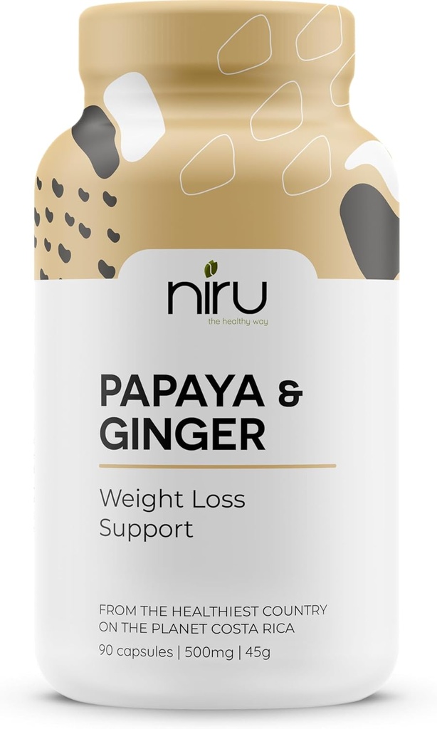 Papaya Ginger de Costa Rica - Niru Life. Blue Zone Papaya Ingver Kapslid. Üksik päritolu Papaya seemned ja Ginger Root Blend. Seedetrakti tugi, detox ja ainevahetuse suurenemine. 90ct. 500mg kapslid.