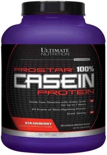 Ultimate Nutrition Prostar Micellar ja hüdrolüüsitud kaseiini valgu pulber - rasvavaba üleöö Lihaste kasv ja taastumine BCAA-dega, 5 naela, maasikas