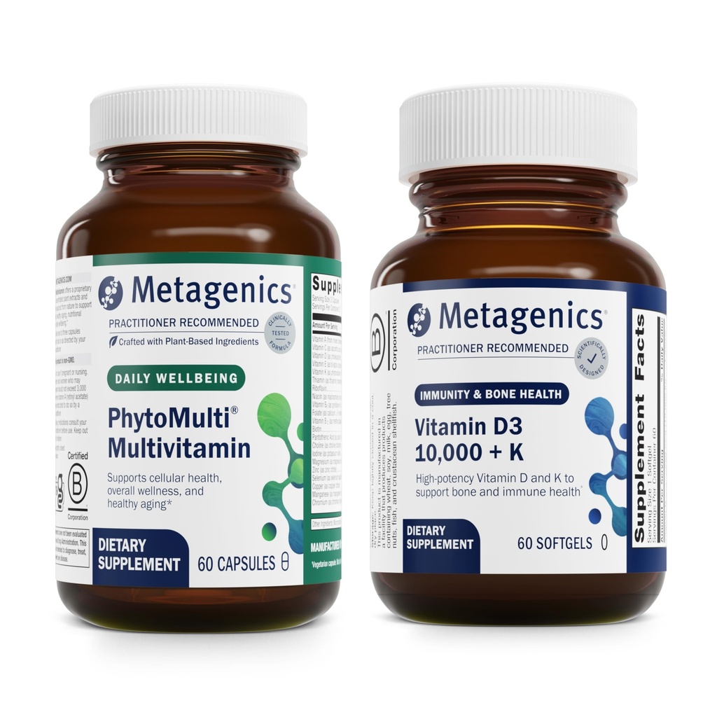 Metageenikakomplekt - PhytoMulti & D3 10 000 + K - 60 PhytoMulti kapslit meestele ja naistele - 60 Softgels D3 10 000 + K immuunsuse toetamiseks, luude terviseks ja südame terviseks