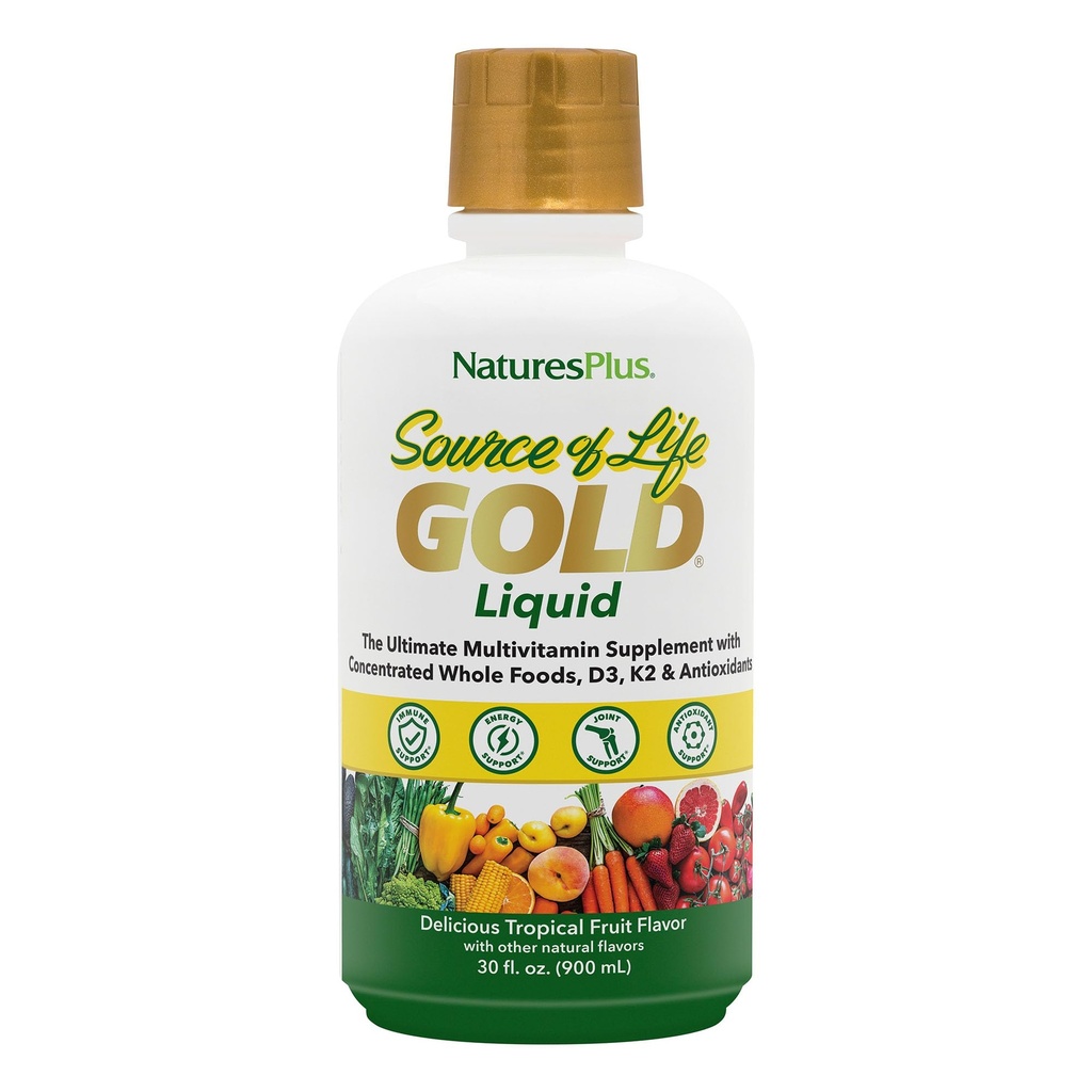 NaturesPlus Life Gold Multivitamiini Vedel 30 oz Toetab Energiatootmist, Tervislikku Immuunsüsteemi & Heaolu Sisaldab Vitamiine D3, B12, K2 & Üle 120 Terve Toidu Toitaine - 30 Servingut