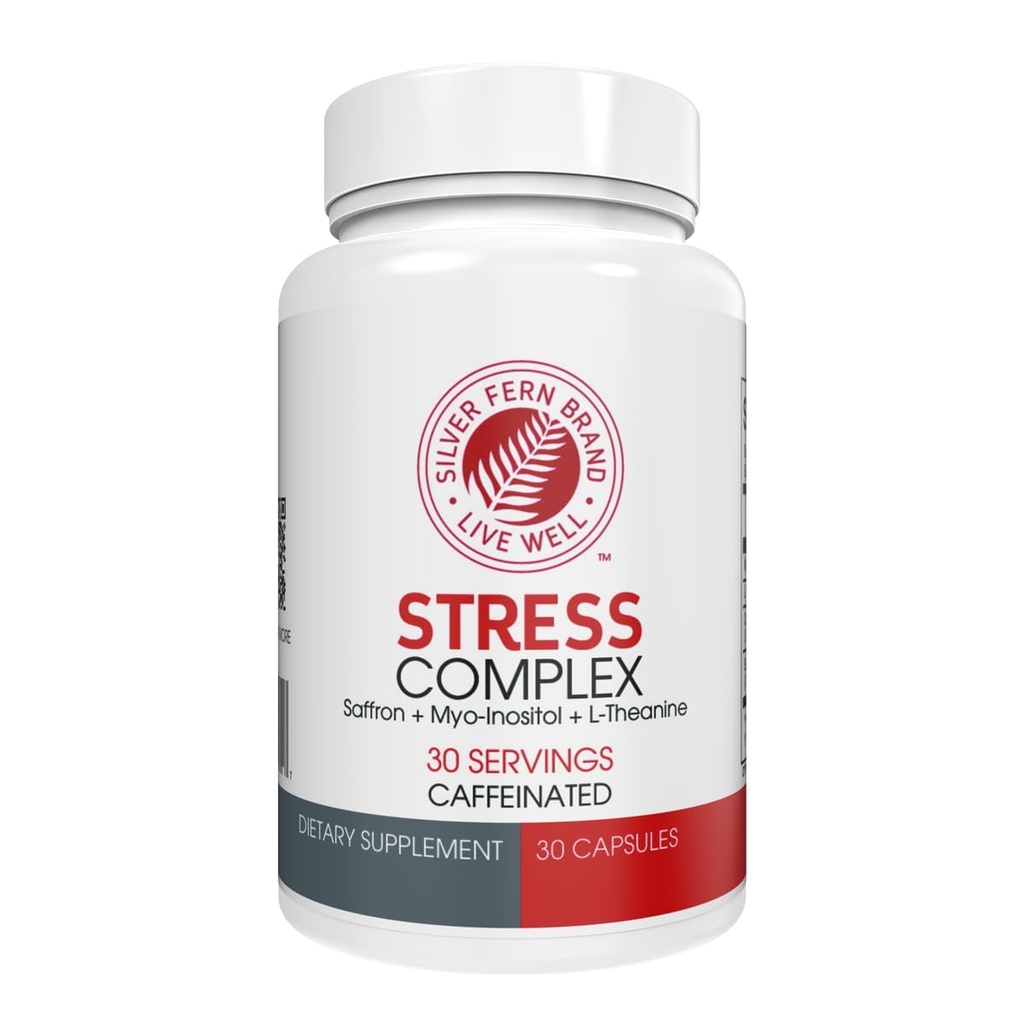 Hõbedane Fern Stress Complex Supplement - Kofeiin - Magamine, Mure, Mood & More - Safran Supplements, L-Theanine Supplement ja Myo-inositol - Natural Stress Relief Supplements - 30 Servings