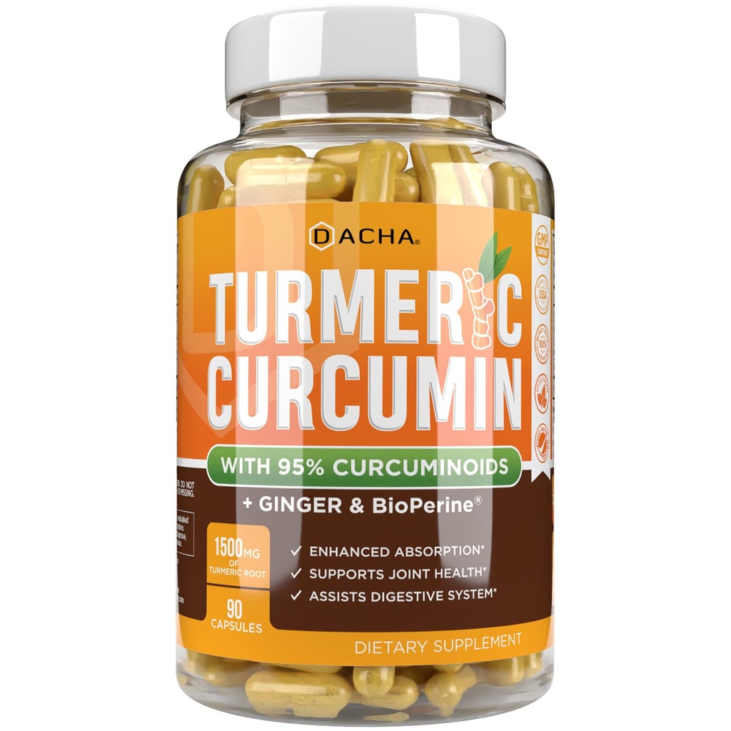 DACHA Tumeric Curcumin Supplement - 2250mg ühine tugi Toidulisandid Kurkum must pipar ingver 95% kurkuminoidid kapslid