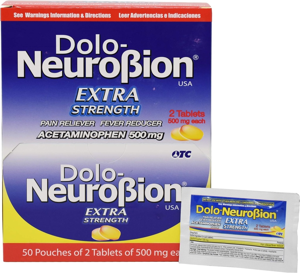 Neurobion Dolo Valu leevendaja , palaviku vähendaja , ekstra tugevus , Fuerte , Alivia el Dolor , Reduce la Fiebre Dispenser 50 x 2 tabletti
