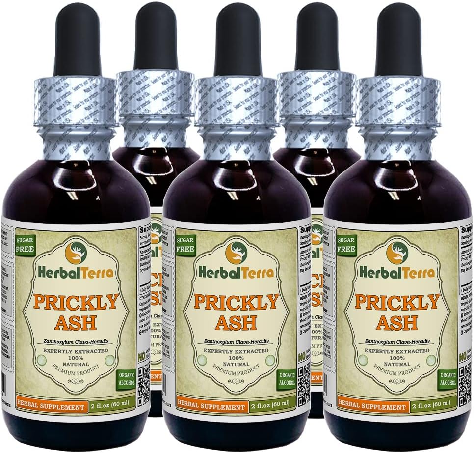 Prickly Ash (Zanthoxylum Clava-herculis) Tinktuur, kuivatatud koore vedelik ekstrakt (Brändinimetus: HerbalTerra, Proudly Made in USA) 5x2 fl.oz (5x60 ml)