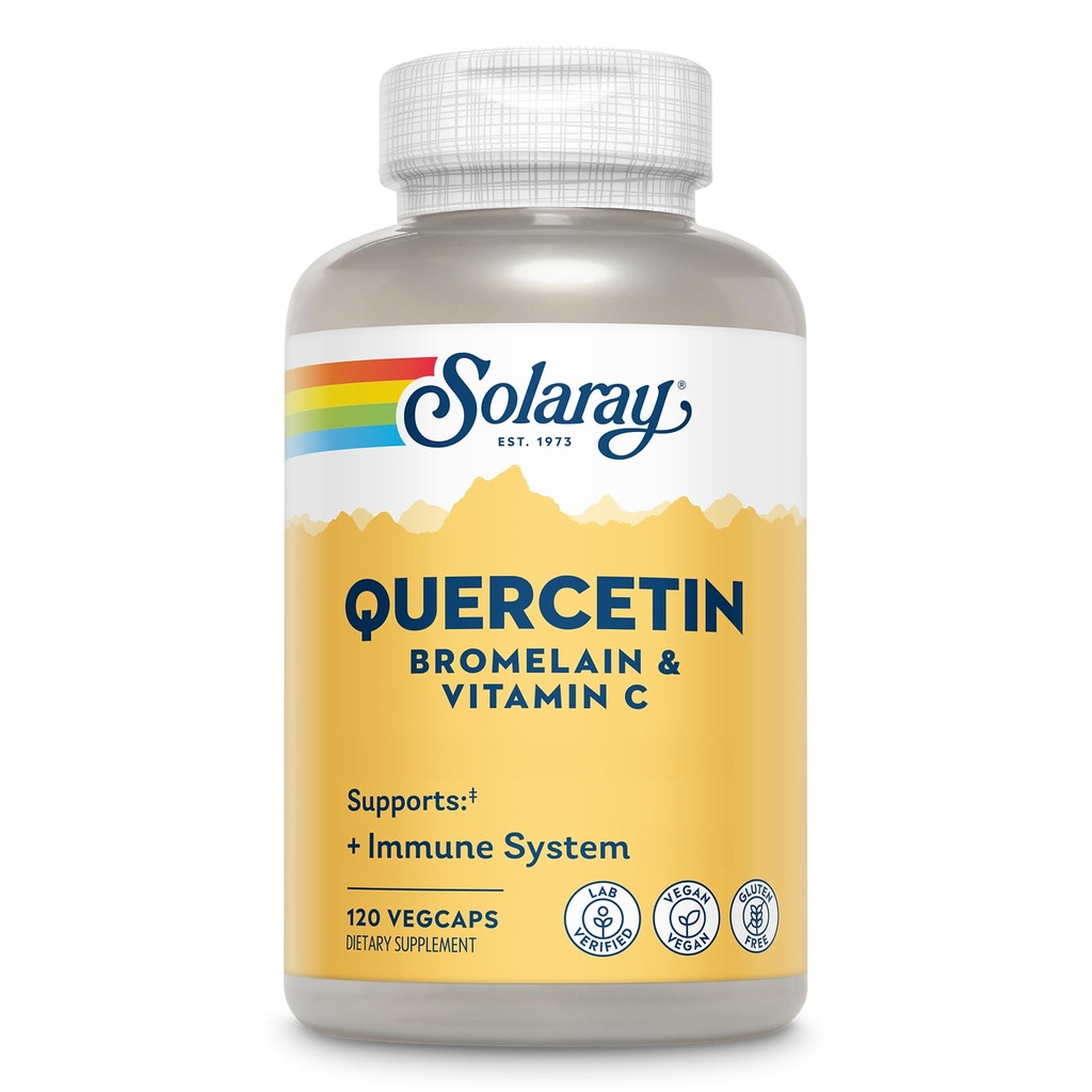 SOLARAY Quercetin koos Bromelain ja C-vitamiin - Immune Support Supplement - Antioksüdant ja südame tervise kompleks Quercetin 500mg ja 1235mg VIT C - Vegan, 60-päevane garantii, 60 Serv, 120 VegCaps