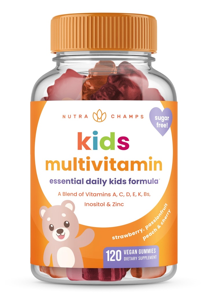 NutraChamps Kids Multivitamiin Gummies | Sugar Free 120 Gummy Vitamins for Kids | Vegan & Non-GMO | Maasikas, Passionfruit, Virsik & Cherry