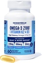 Oceanblue Professional Omega-3 2100 vitamiin K2 ja vitamiin D3-60 loend - kolmekordne tugevus Burpless Fish Oil Omega-3 täiendus EPA, DHA & DPA - Wild Caught - Orange Maitse, 30 Servings