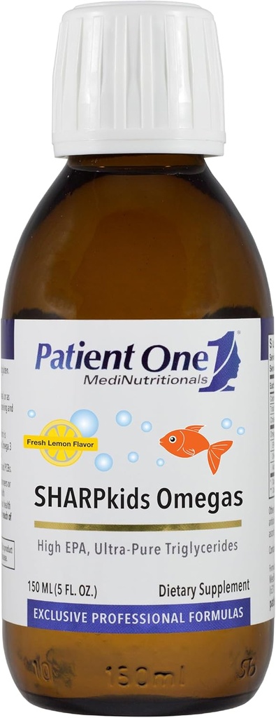 Patsient Üks SHARPkids Omegas Vedelik | Südame, Aju ja liigeste tervise toetamine * | Kõrge potentsiga oomega-3 kalaõli | Sidrunimaitse | 5 fl oz