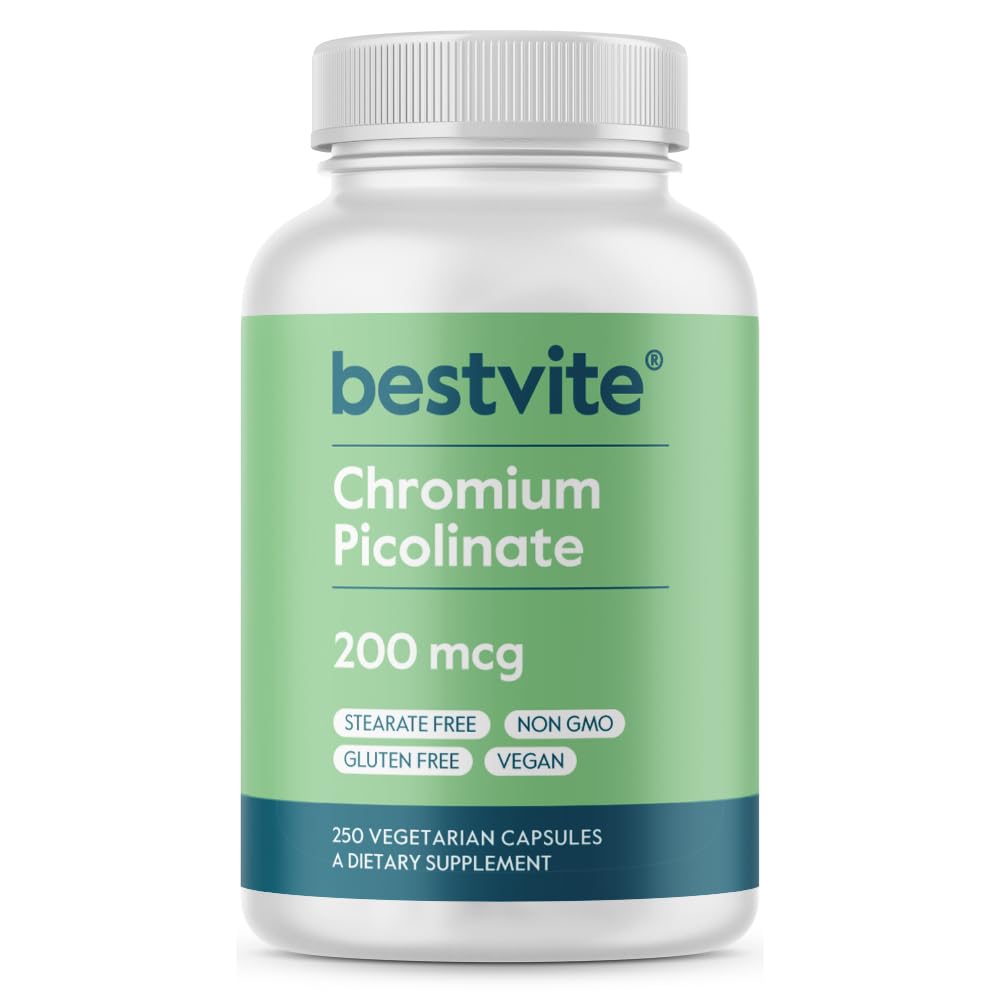 BESTVITE Kroompikolinaat 200mcg (250 taimset kapslit) - Ei Stearaadid - Ei dikaltsiumfosfaat - Vegan - Gluteenivaba - Non-GMO