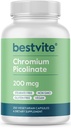 BESTVITE Kroompikolinaat 200mcg (250 taimset kapslit) - Ei Stearaadid - Ei dikaltsiumfosfaat - Vegan - Gluteenivaba - Non-GMO