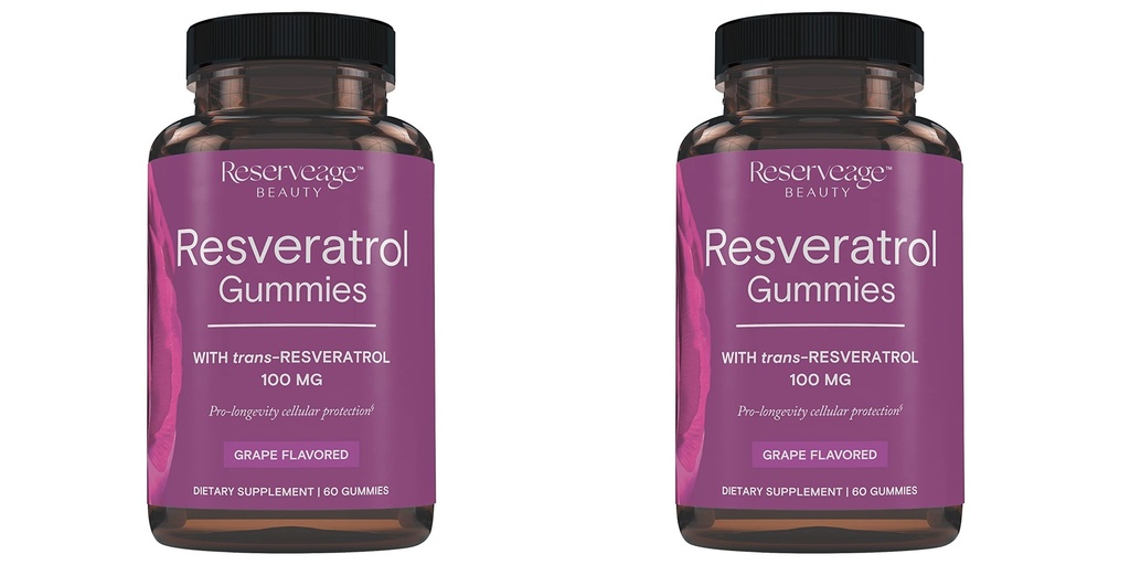 Reserveage Beauty - Resveratrol Gummies 100 mg, antioksüdant täiendada südame tervisele, antioksüdant täiendus toetab tervislikku vananemist, vegan - 2 Pack