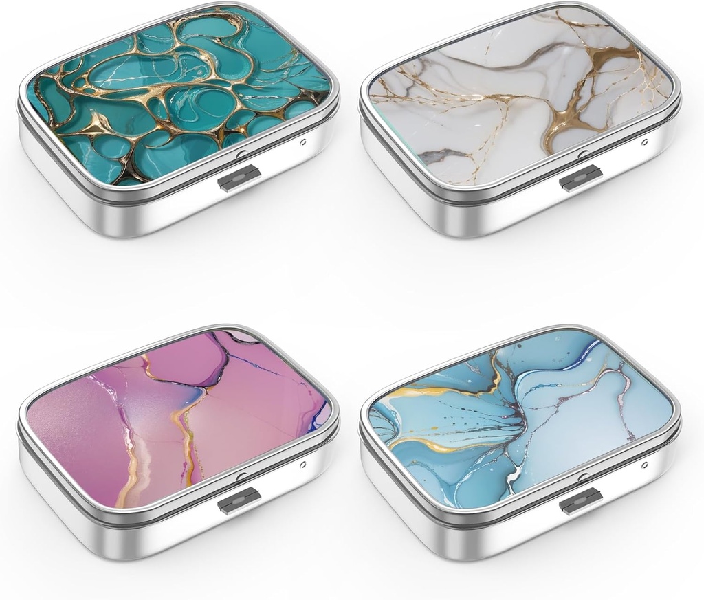 Pill Box 2 Compartment Medicine Pill Case, Portable tasku või rahakoti pillid Box Dekoratiivne Metallmeditsiin Vitamiin Korraldaja unikaalne kingitus (4PCS)