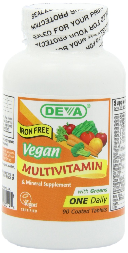 DEVA Vegan Rauavabad Multivitamiinid & Mineral Supplement, Green Food Blend, Spirulina, Chlorella, Ashwagandha, Broccoli, 90 kaetud tabletid