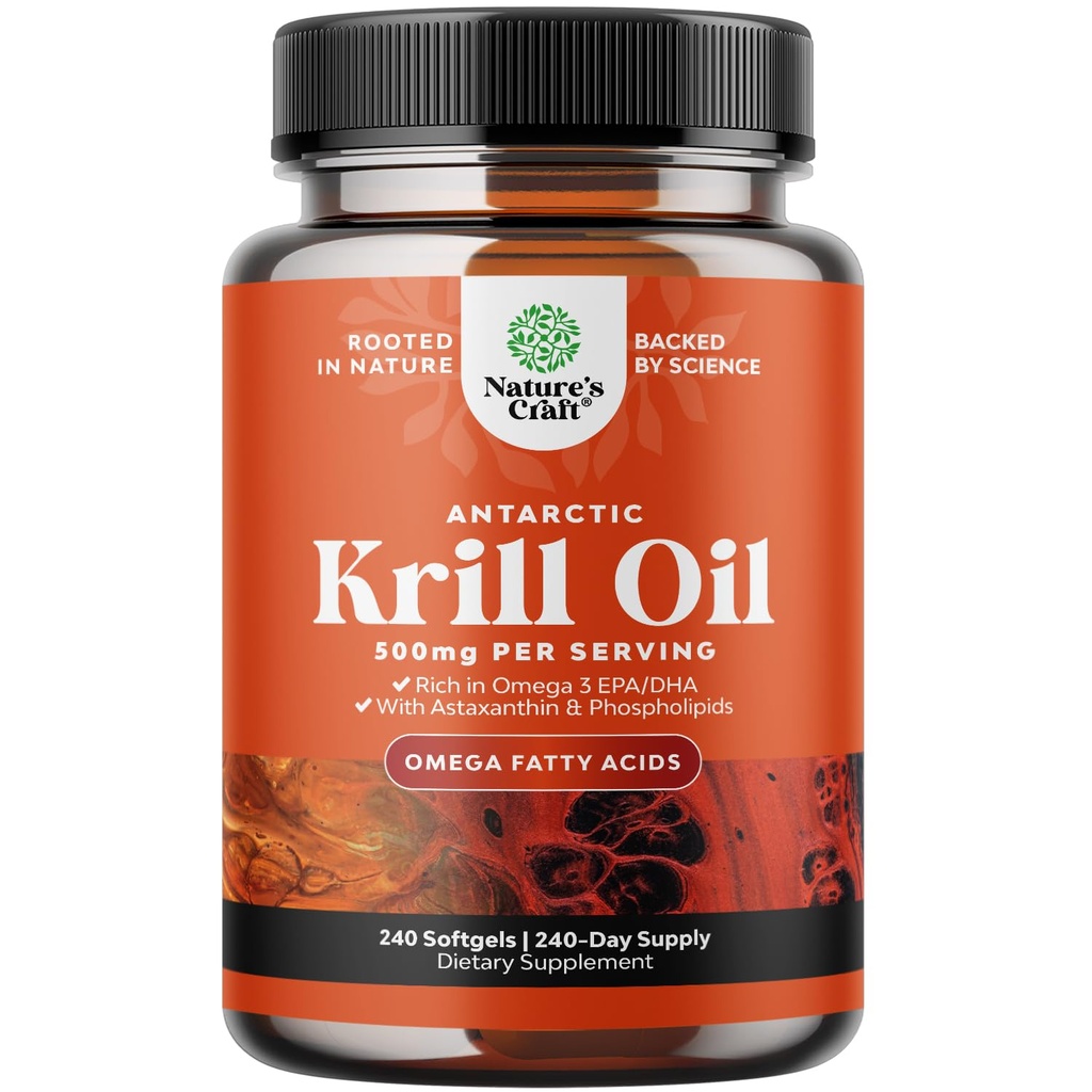 Antarktika krillõli 500mg Softgels - Omega 3 Krill õlilisandi EPA DHA ja astaksantiini ajuliigese ja südame jaoks - 3. osapoole Lab testitud gluteeni GMO-de või kala maitse (kuni 8 kuu pakkumine)