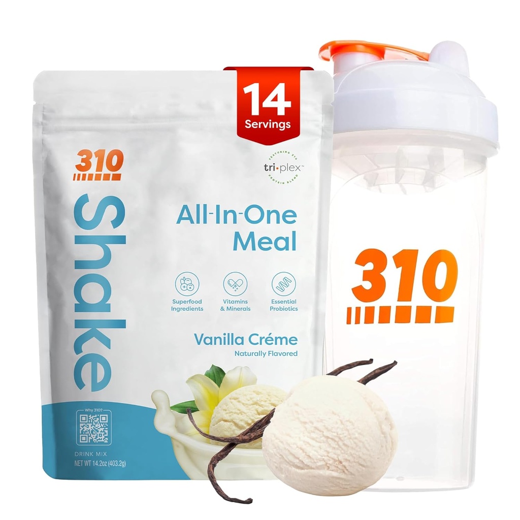 310 Toitumine All-in-One Meal Asendage Shake Pulber w / Shaker Cup Starter Kit - kõrge valgu kiud rikas Vegan Superfood Blend - Suhkruvaba, Keto & Paleo Friendly, Low Carb - Vanilla Creme 14 srv