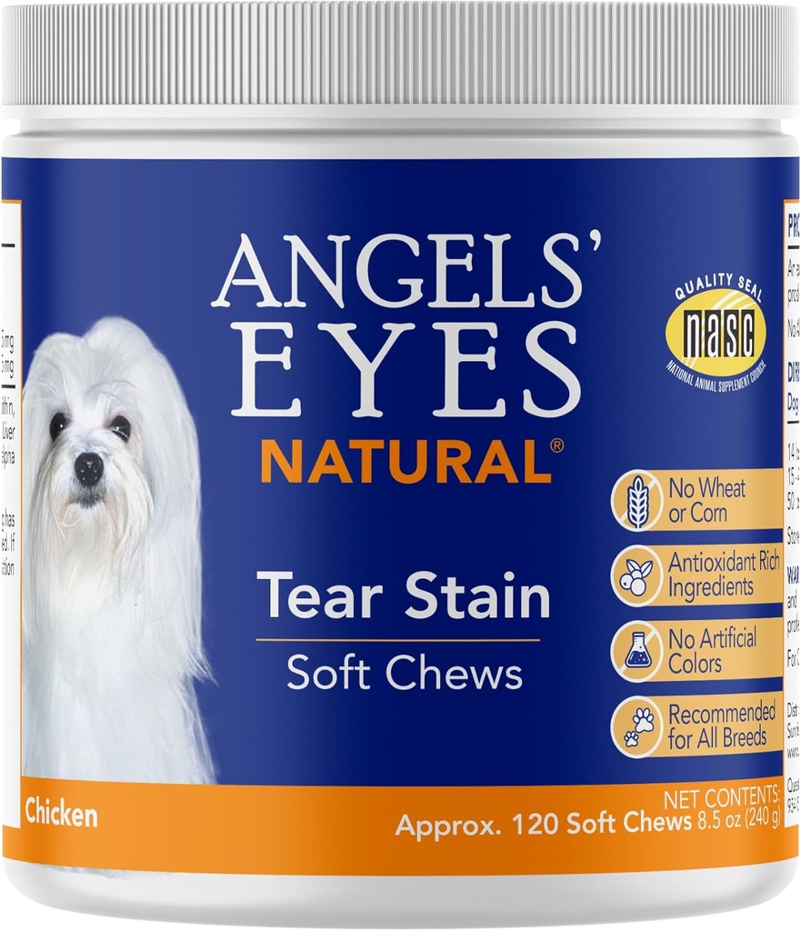 ANGELS' EYES Natural Tear Pleki ennetamine Pehmed närid koertele | Kanamaitse | Kõigile tõugudele | Nisu ei ole maisi | Päevane lisand | Proprietary Formula