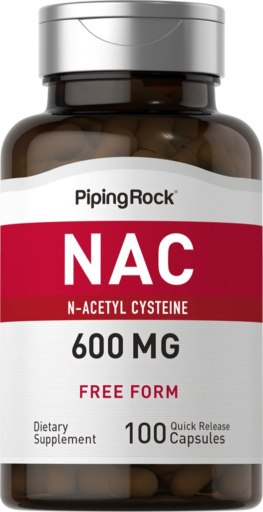 Piping Rock NAC Supplement N-Acetyl Cysteine | 600mg | 100 kapslit | Vabas vormis pillid | Mitte-GMO, Gluteenivaba täiendus