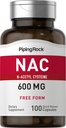 Piping Rock NAC Supplement N-Acetyl Cysteine | 600mg | 100 kapslit | Vabas vormis pillid | Mitte-GMO, Gluteenivaba täiendus