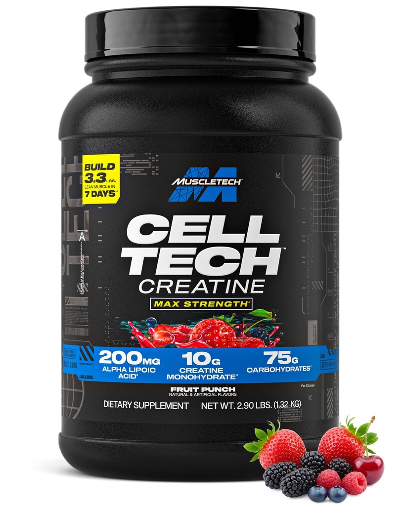 MuscleTech Kreatiin Monohüdraat Pulber Rakk-Tech Kreatiin Post Treening Taastuv jook Lihaste Ehitaja meestele ja naistele Lihased Ehitus Toidulisandid Puuvilja Punch, 3 lbs (27 Serv)