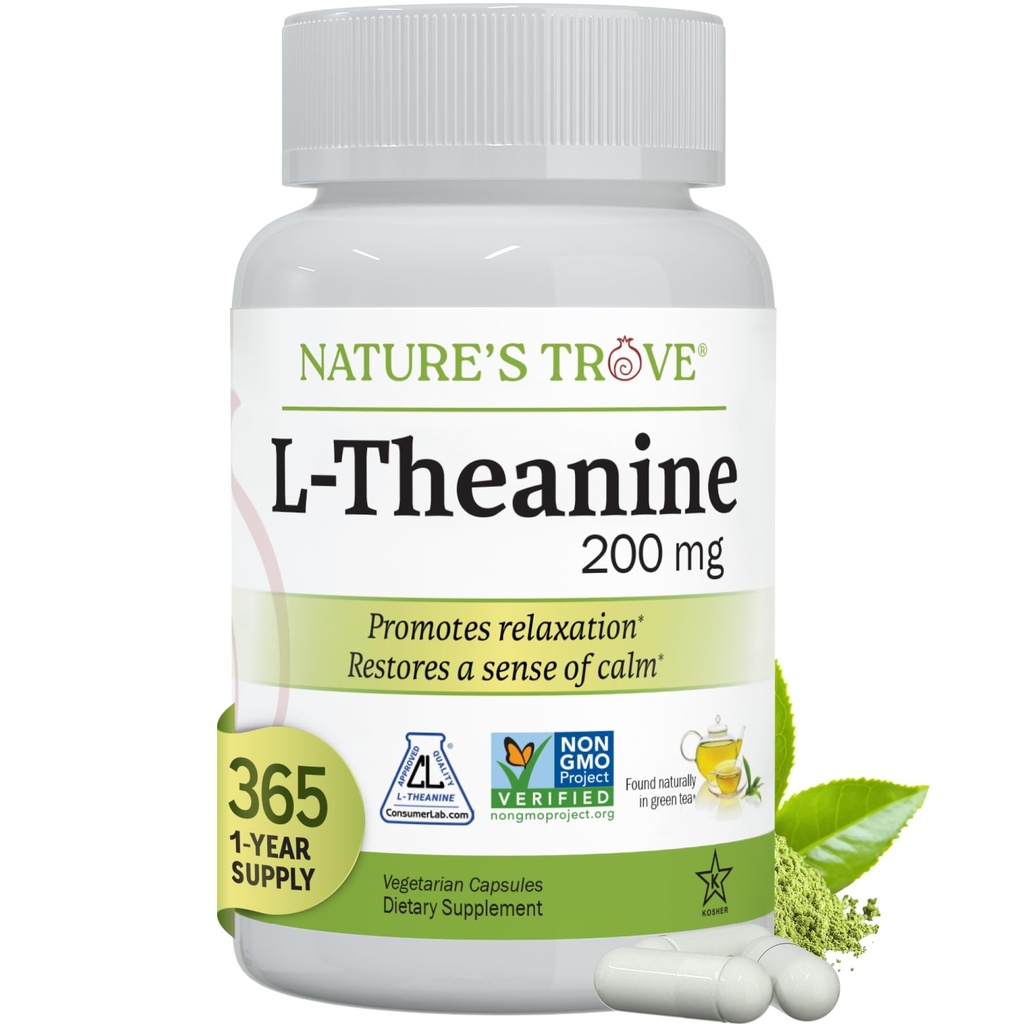 Nature's Trove L-Theanine 200mg Super Value Suurus - 365 taimetoitlase kapslit