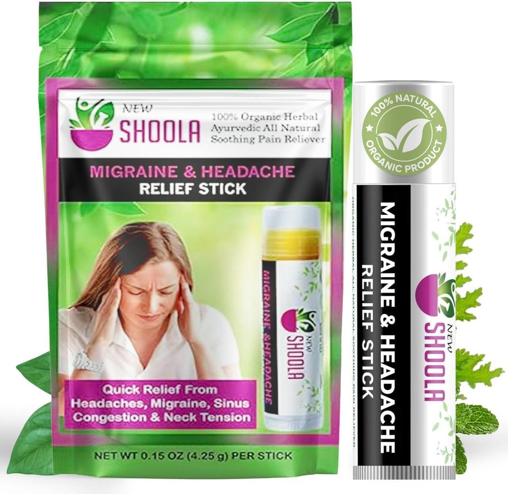 Migreen Relief and Headache Relief Balm Stick Roll On - 100% Orgaaniline Taimne Palsam - Kiire leevendus peavalust, migreenist, kleepuvast nina ummistusest, kaelapingest - Ilma kõrvalmõjudeta Rub
