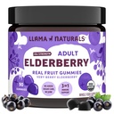 Llama Naturals Elderberry Gummies täiskasvanutele, Vegan, Orgaaniline immuunsuse tugilisand C-vitamiini ja tsinkiga, tõelised puuviljakummi vitamiinid immuunsuse jaoks, näritav, ilma lisatud suhkruroog, 90 Ct