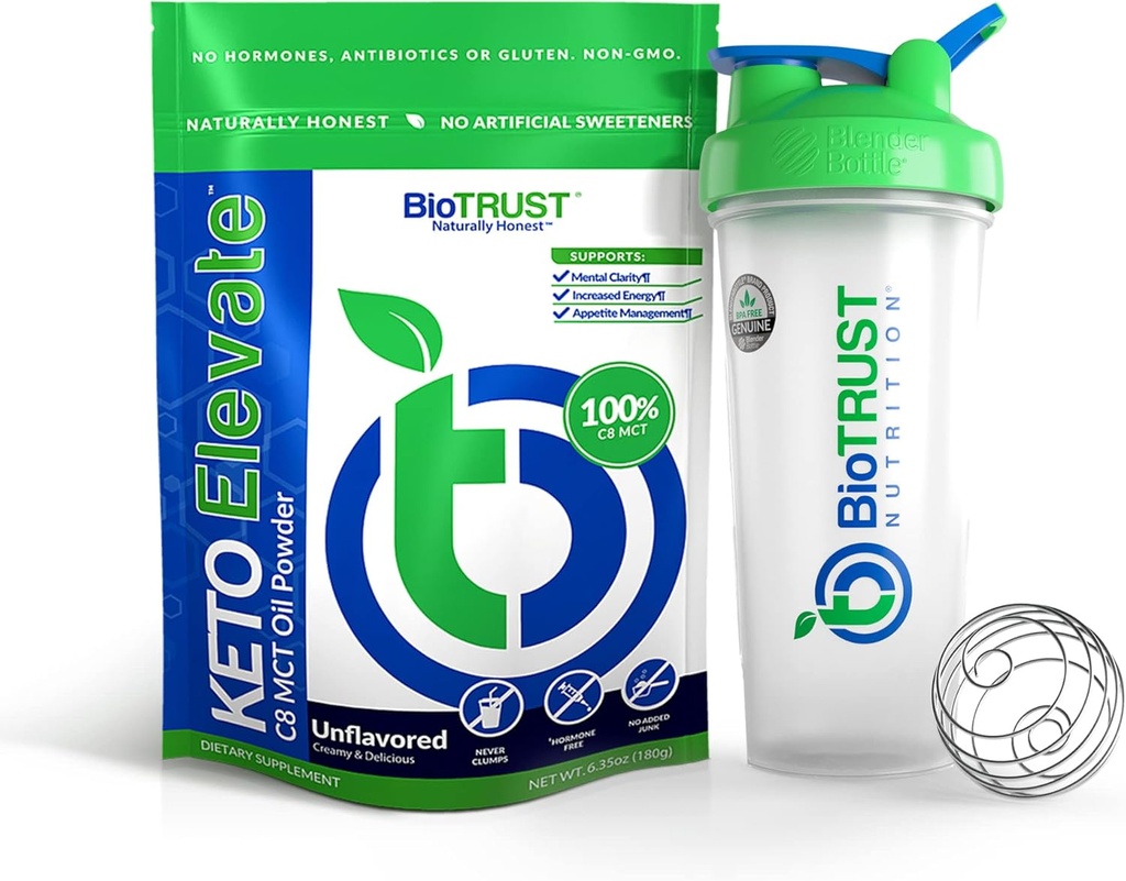 BioTrust Keto Elevate Pure C8 MCT Oil Powder (maitsestamata) BlenderBottle Bundle